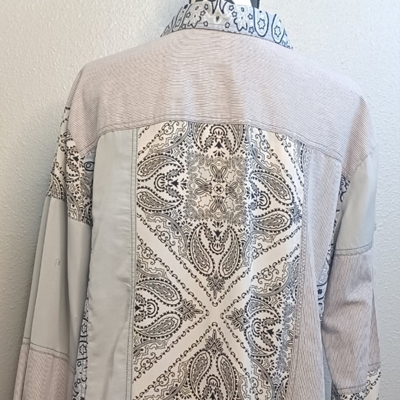 Free People Boho All Patched Up Chambray Bandana Button Down Shirt - Picture 7 of 13